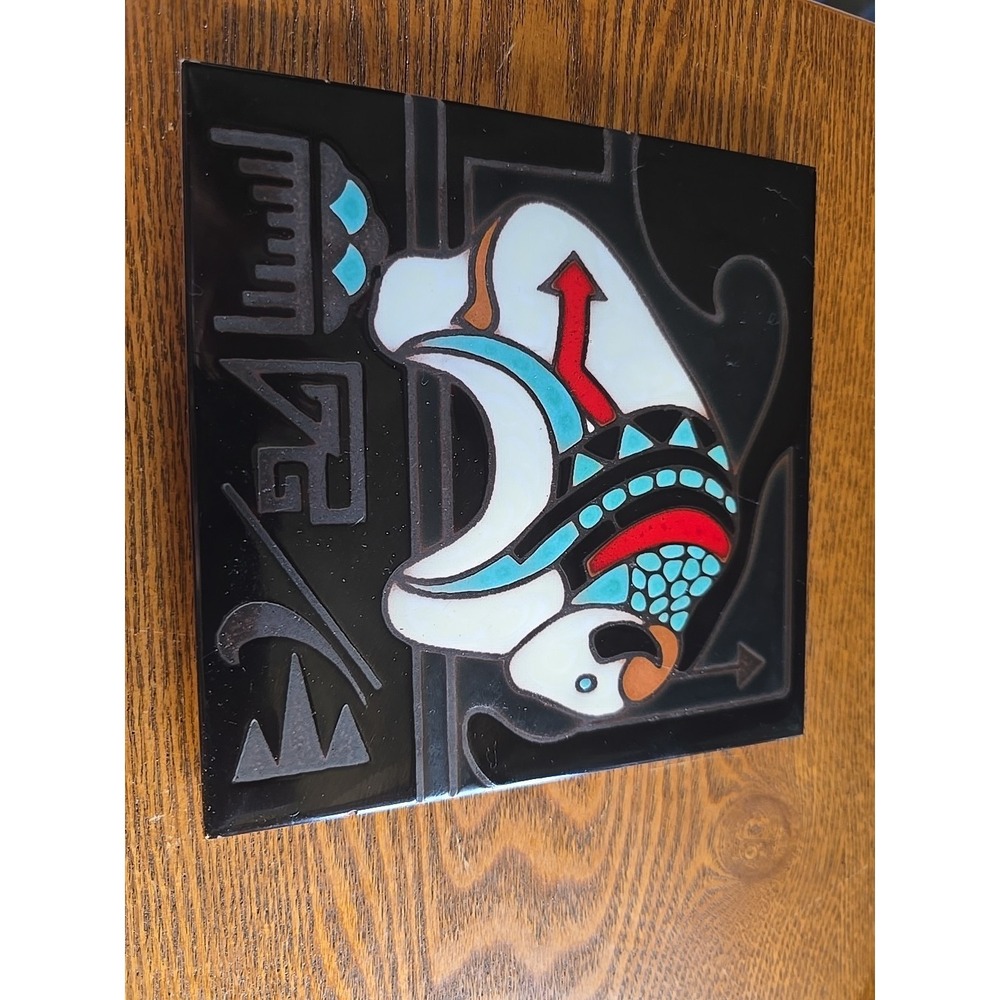Vtg Cleo Teissedre Ceramic Trivet Southwest‎ Buffalo  EUC 6" X 6"